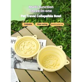 3-in-1 Pet Travel Collapsible Bowl Foldable Slow-Feeder With Strong Suction Cups  Portable Silicone Dog Bowl With Hook For Hanging On Collar-Backpack (Option: Yellow-650ml)