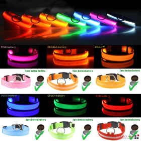 LED Adjustable Dog Collar Blinking Flashing Light Up Glow Pets Safety Waterproof (Color: Orange, size: L)