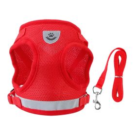 Pet Mesh Harness Dog Leash Set Reflective Chest Strap Adjustable Puppy Vest For Puppies Breeds Dogs Cats Walking Outdoor (Option: sRed_M)