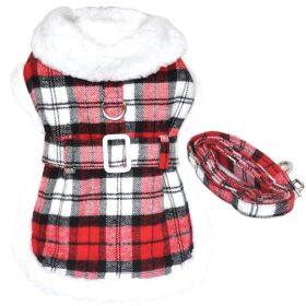 Sherpa-Lined Dog Harness Coat (Color: Red & White Plaid, size: X-Large)