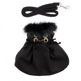 Wool Fur-Trimmed Dog Harness Coat (Color: Black, size: X-Small)